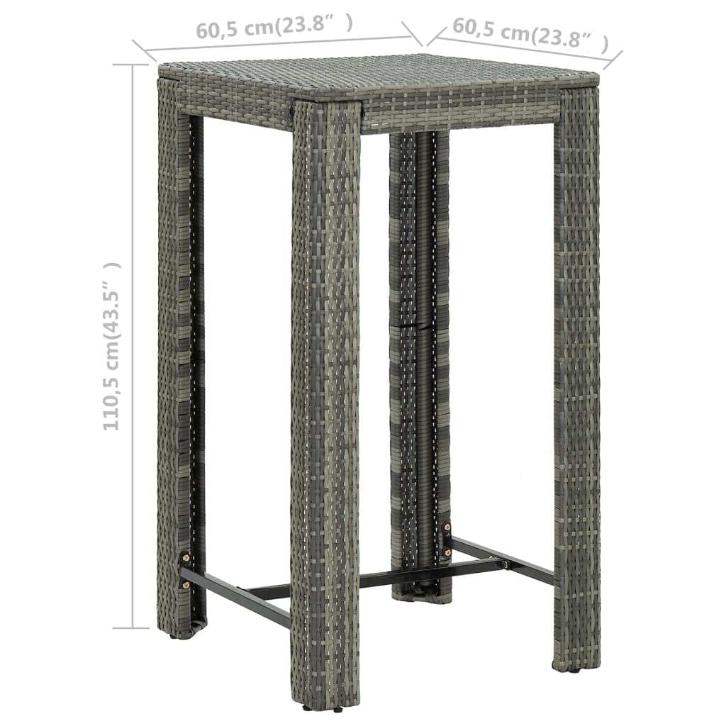Square Outdoor Bar Table 23.8x23.8x43.5 Inch - Modern Poly Rattan Patio Table for Backyard, Balcony, Poolside & Garden - Gray Weather-Resistant Card Table (Perfect for Entertaining, BBQs & Outdoor Dining)