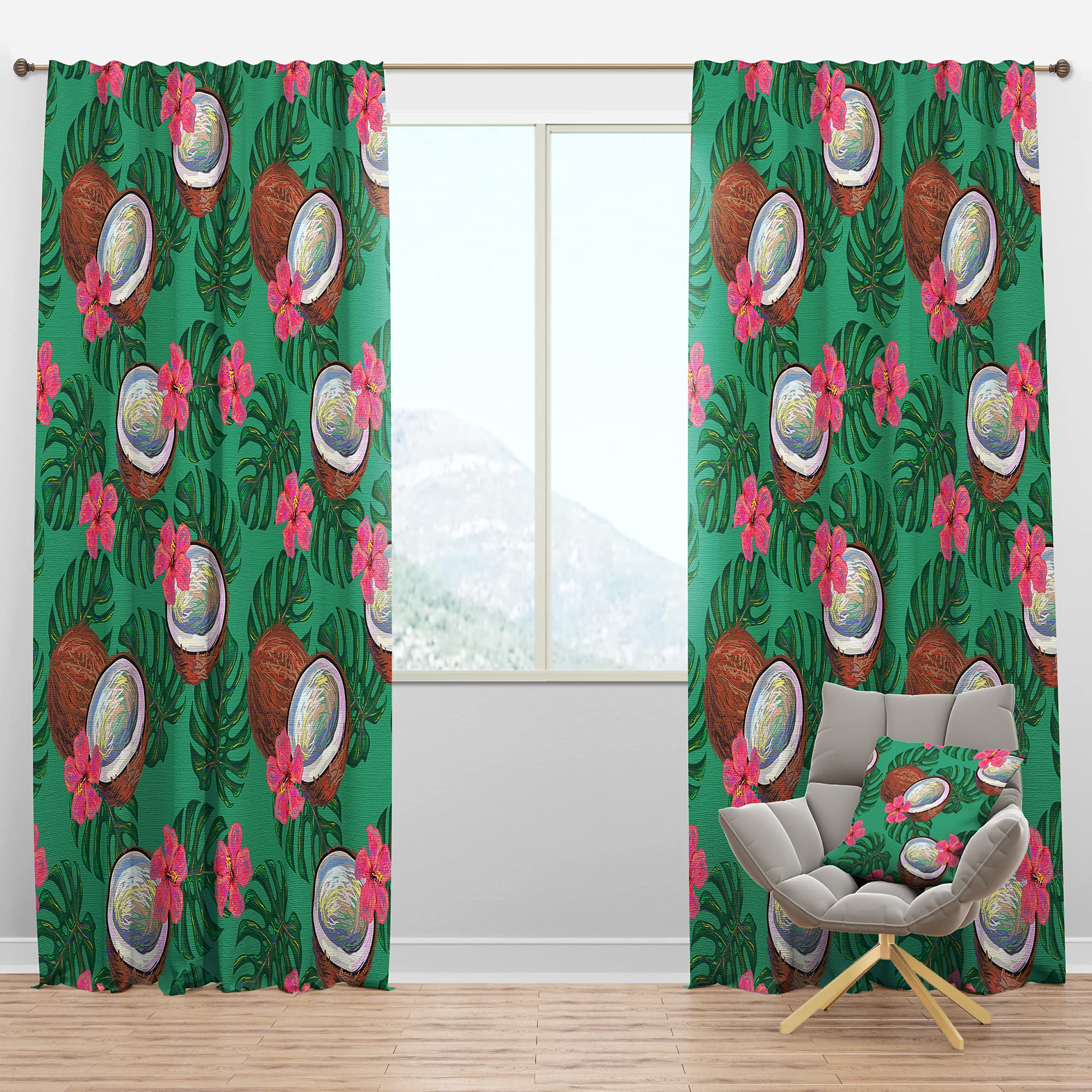 DesignQ Blackout Curtains - Thermal Insulated Single Panel (52x84) - Coconut & Floral Pattern for Bedroom & Living Room - Noise Reducing & Energy Saving Window Treatments for Better Sleep & Privacy