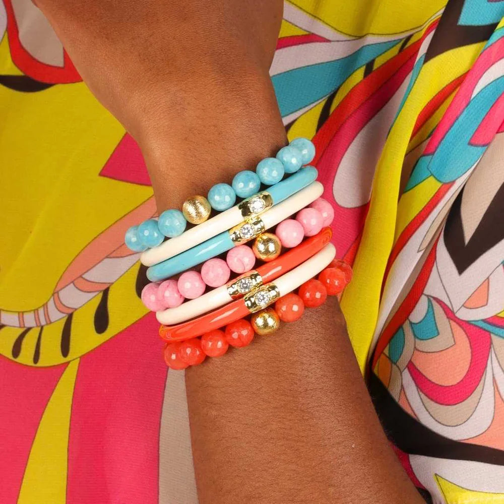 BuDhaGirl Bianca Bracelet in Aqua - Adjustable Waterproof Beaded Bracelet for Women - Perfect for Yoga, Travel & Everyday Wear