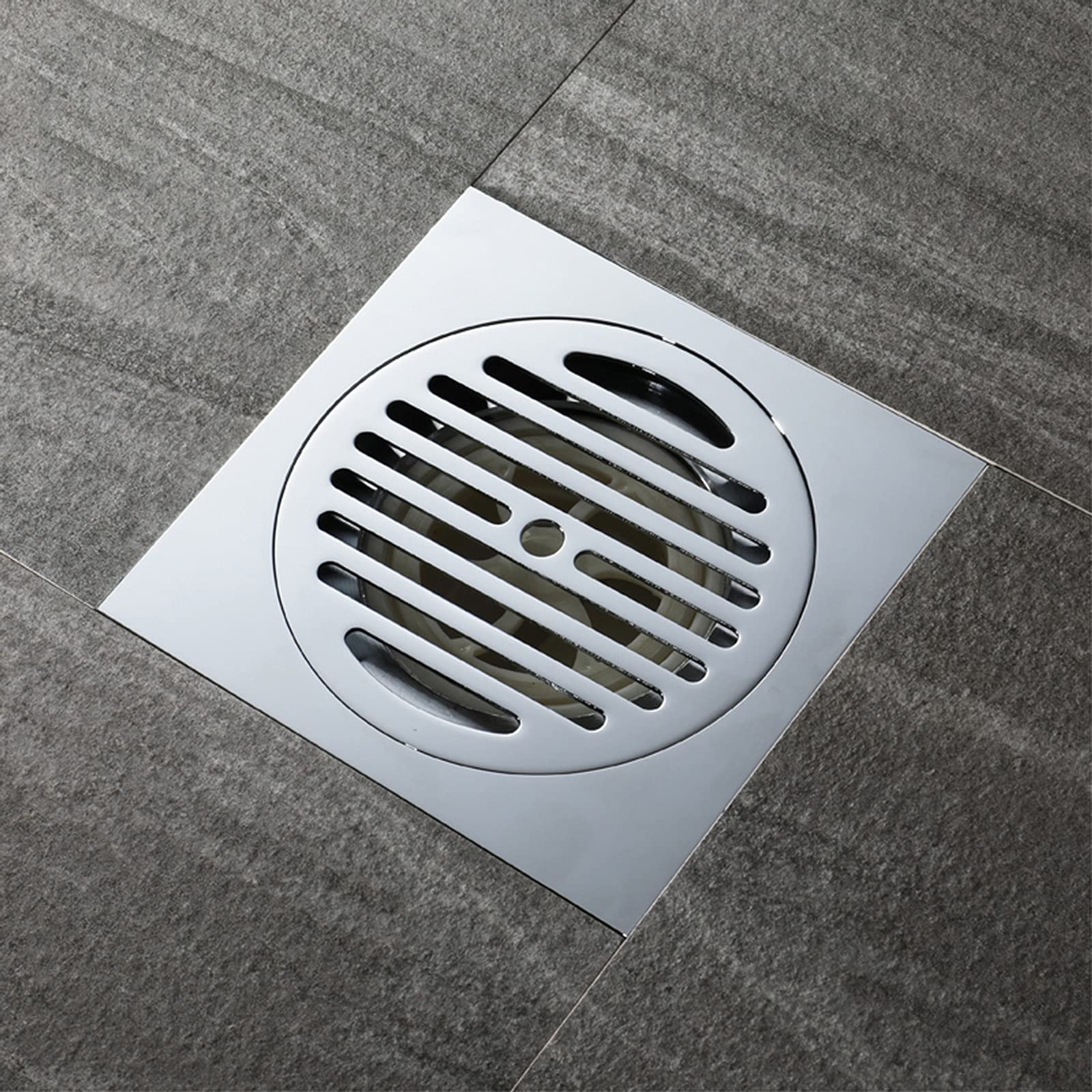 6 Inch Square Brass Shower Drain - Chrome Floor Drain with Removable Cover Grate for Bathroom & Shower | Durable Water Drainage Solution for Wet Rooms, Walk-in Showers, and Spa Areas