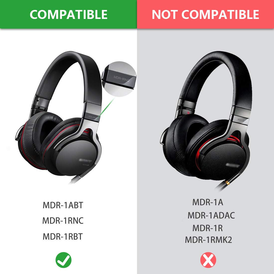 Geekria QuickFit Replacement Ear Pads for Sony MDR-1ABT MDR-1RBT MDR-1RNC Headphones - Premium Noise Isolation Memory Foam Ear Cushions & Earpads (Black) - Perfect for Gaming, Music & Travel Comfort