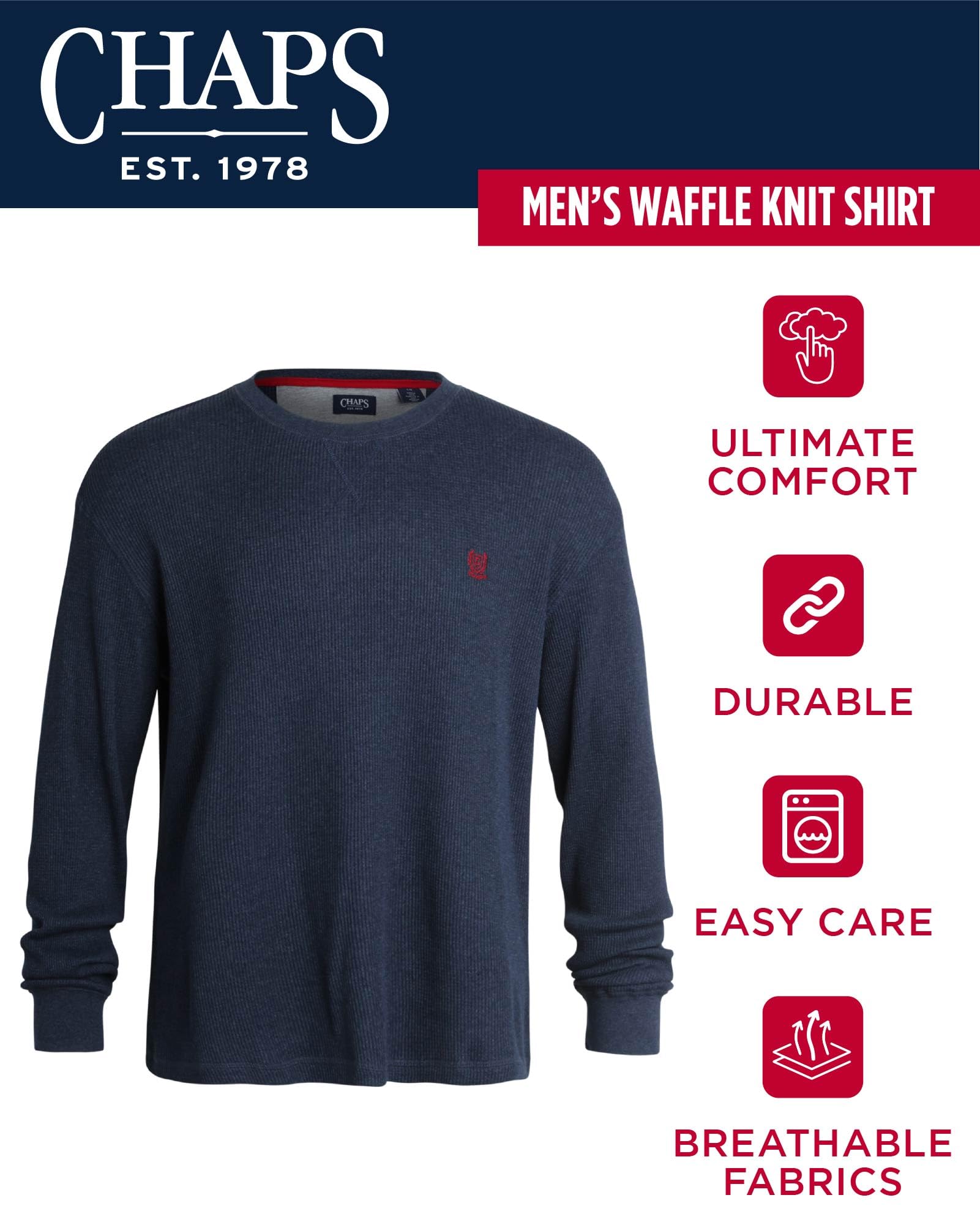 Chaps Men's Long Sleeve Thermal Shirt - Casual Crewneck Waffle Knit Button Down Shirt for Men (Sizes M-XXL) - Perfect for Winter Layering, Outdoor Activities & Office Wear