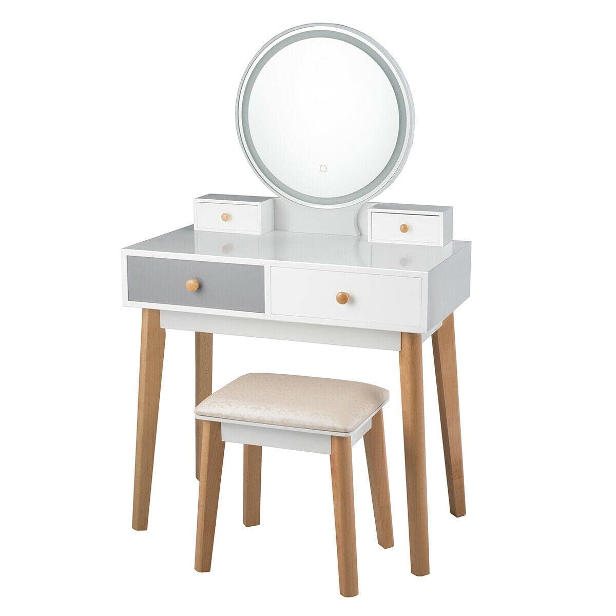 CarteRE Vanity Table Set with 3 Color Light Modes, Makeup Desk with Stool & Divider - Portable Dressing Table for Bedroom, Compact Vanity Side Table for Small Spaces (Perfect for Makeup, Skincare & Jewelry Organization)