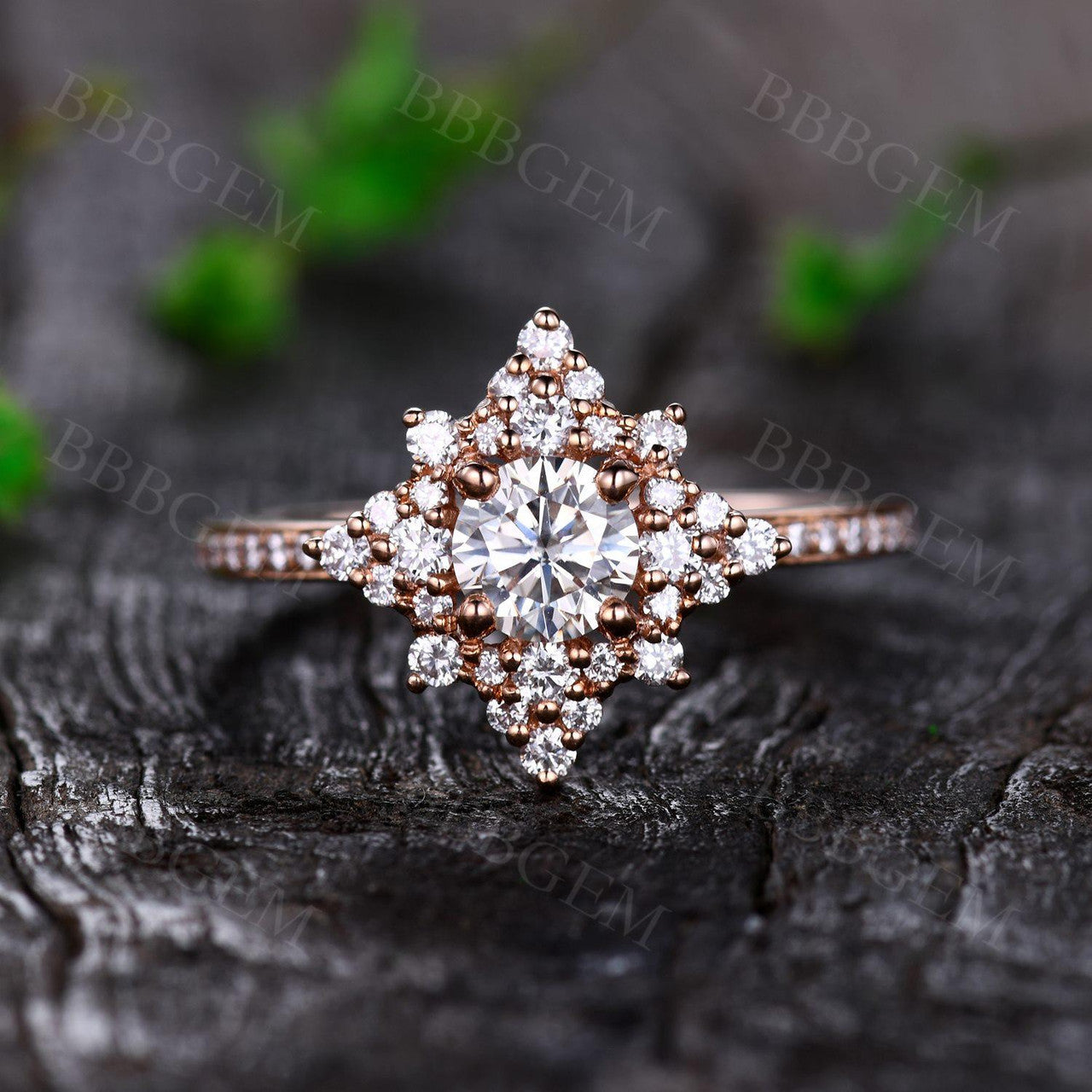 0.5CT Round Cut Moissanite Engagement Ring - Unique Cluster Halo Design for Women | Wedding, Proposal, Anniversary Gift Idea