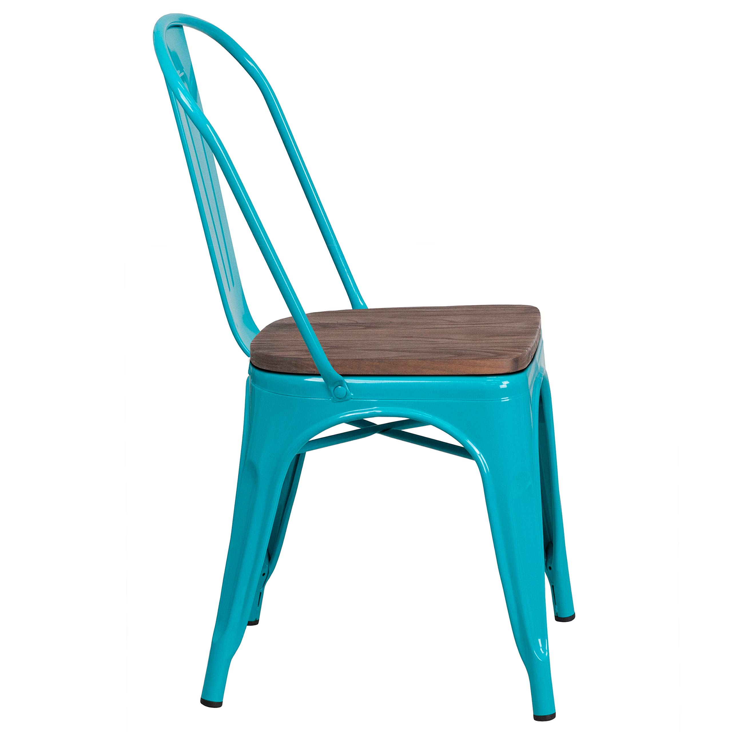 Stylish Crystal Teal-Blue Metal Stackable Dining Chair with Comfortable Wooden Seat - Perfect for Kitchen, Dining Room, Outdoor Patio & Small Space Decor