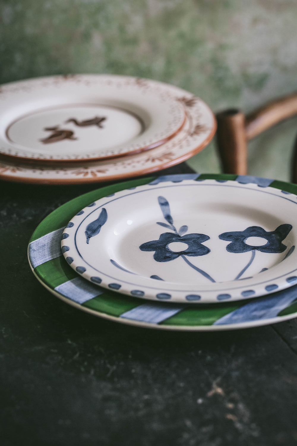 Hand Painted Ceramic Plate with Striped Design - Elegant Dinnerware for Home Decor, Gift Giving & Special Occasions