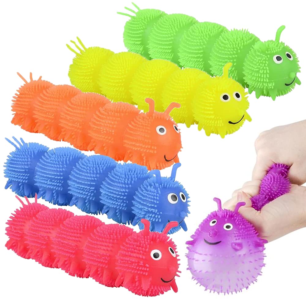 ArtCreativity Puffer Caterpillar Squeeze Toys - Set of 6 Vibrant Stress Relief Sensory Toys for Kids, Fun Party Favors & Goodie Bag Fillers | Perfect for Birthday Parties, Classroom Rewards & Sensory Play