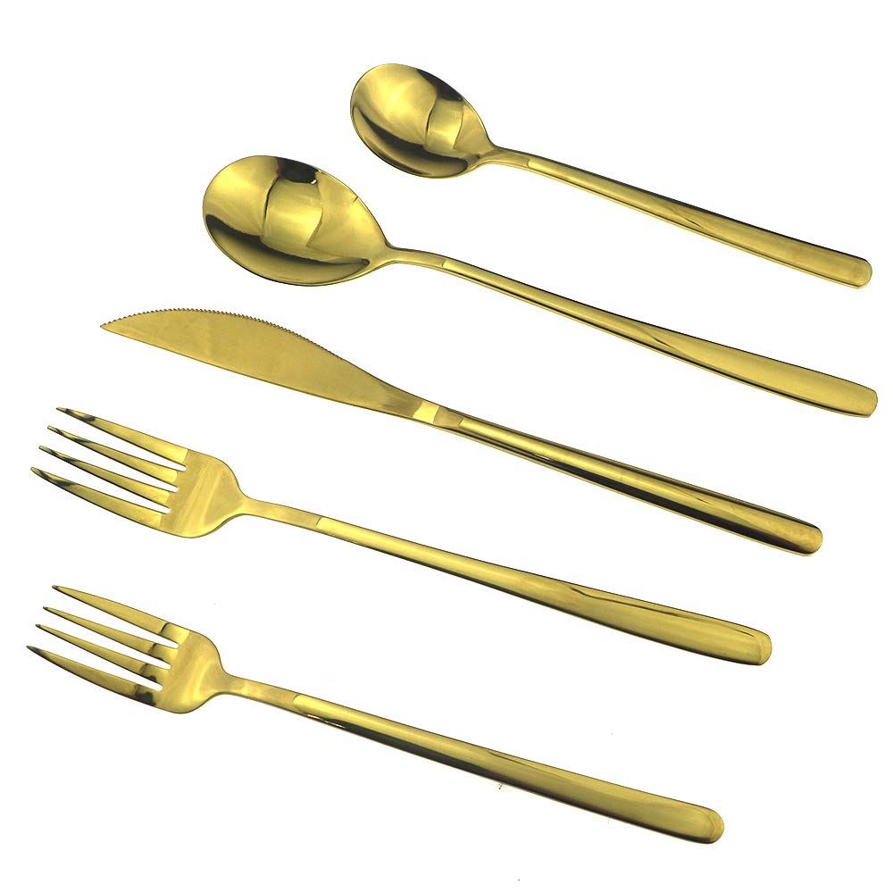 Premium JASHII 20-Piece Mirror Polished Gold Flatware Set - SUS304 Stainless Steel Cutlery Set with Dinner Knives, Forks, Spoons & Salad Utensils for 4 People - Elegant Tableware for Fine Dining, Wedding Gifts & Dinner Parties