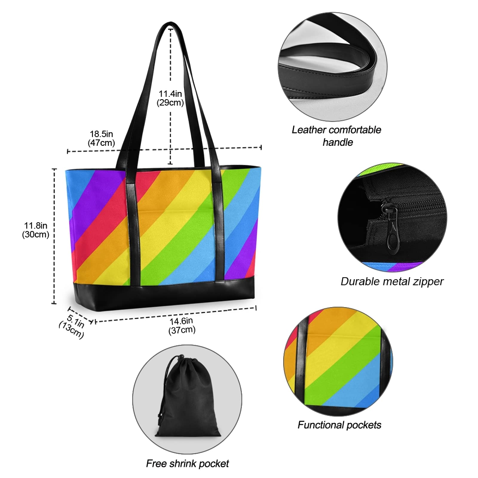 ALAZA Geometric Striped Rainbow Laptop Tote Bag for Women - 15.6 Inch Laptop Organizer Work Purse with Multiple Pockets | Perfect for Teachers, Office Professionals & College Students (School, Work, Travel)