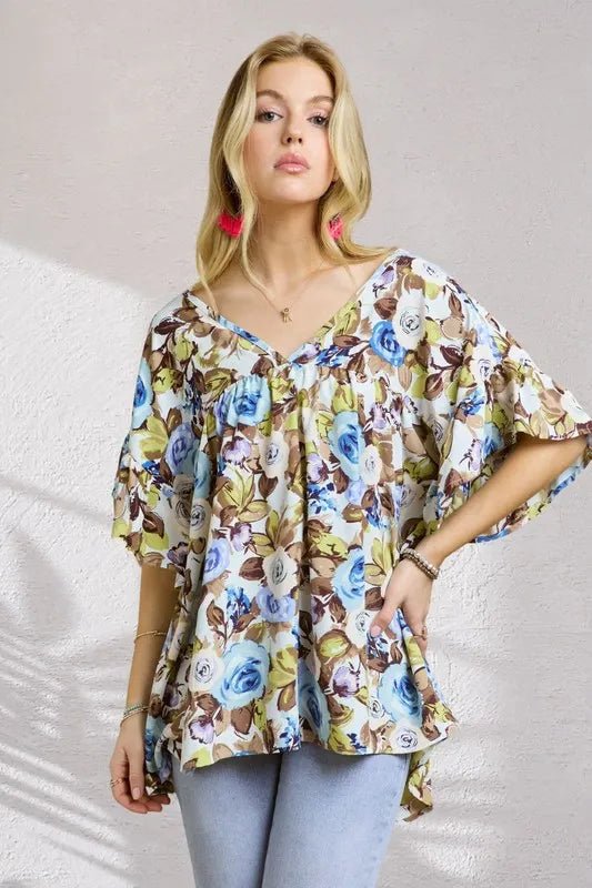 ADORA Floral Babydoll Tunic Top for Women - Trendy Lace Blouse for Casual Wear & Date Night Outfits