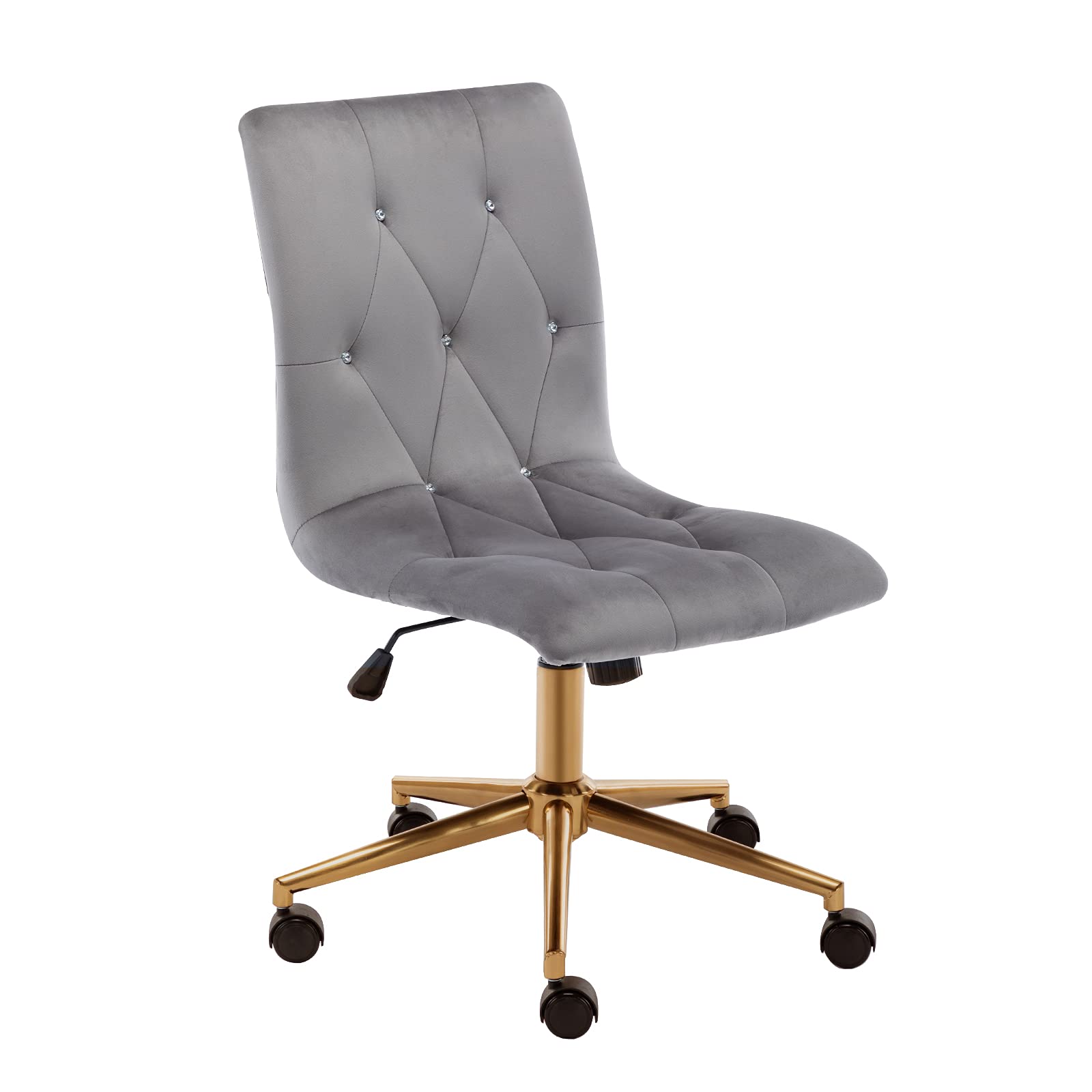 DUHOME Armless Velvet Tufted Office Chair - Adjustable Rolling Desk Chair with Wheels & Back Support, Grey - Perfect for Home Office, Computer Work & Vanity Dressing