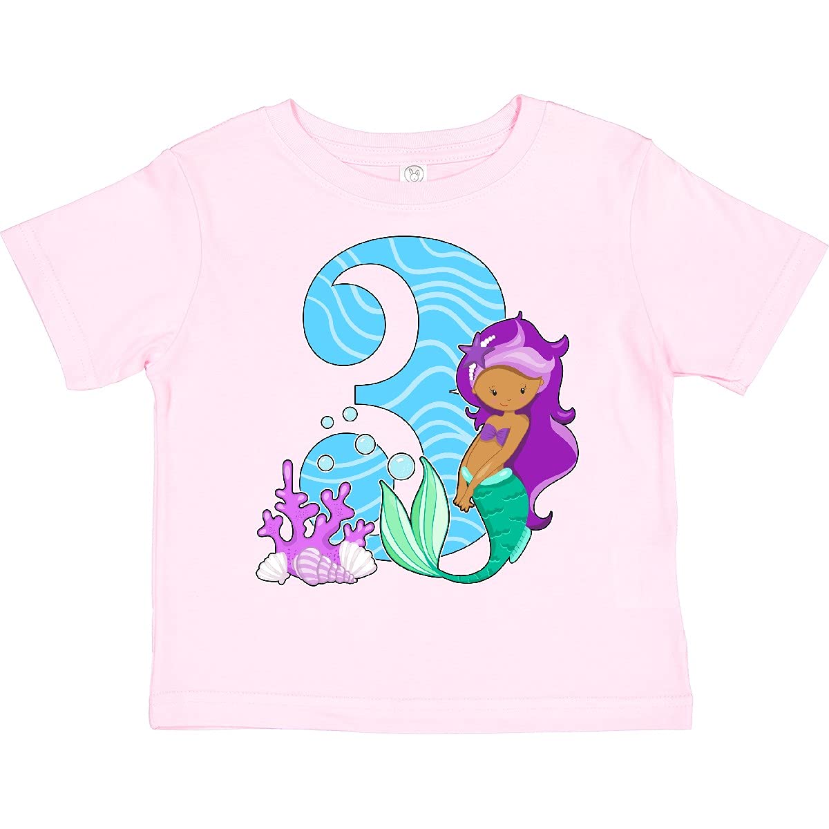 Inktastic Third Birthday Mermaid Toddler T-Shirt - Cute Girls' Mermaid Theme Birthday Outfit for 3 Year Olds, Perfect for Birthday Parties, Photo Shoots & Special Occasions