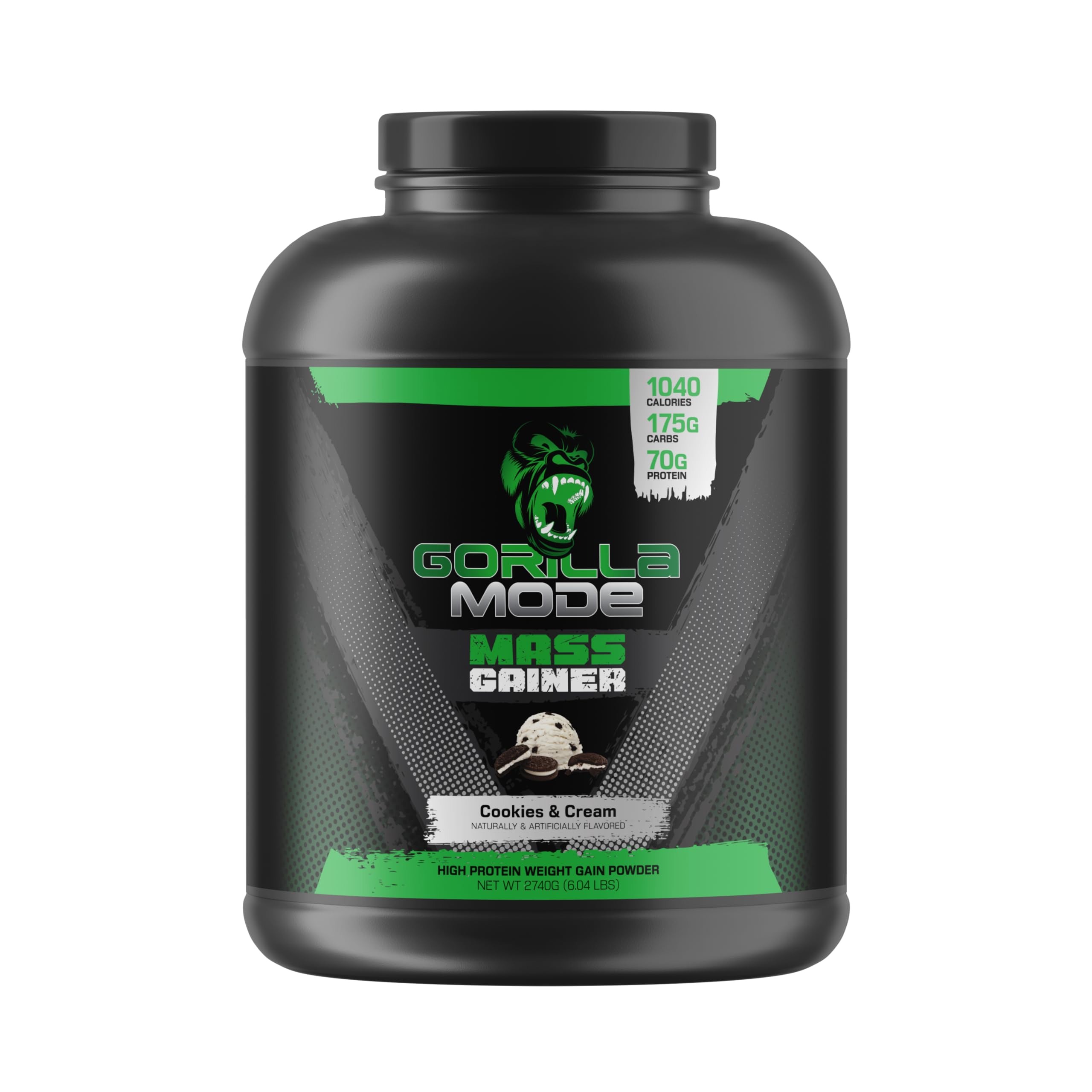 Gorilla Mind Mass Gainer Protein Powder - Cookies & Cream Flavor | 70g Protein, 1040 Calories, 175g Carbs per Serving | High Calorie Weight Gain Supplement for Bodybuilding & Muscle Growth | Post-Workout Recovery Shake for Athletes & Fitness Enthusiasts