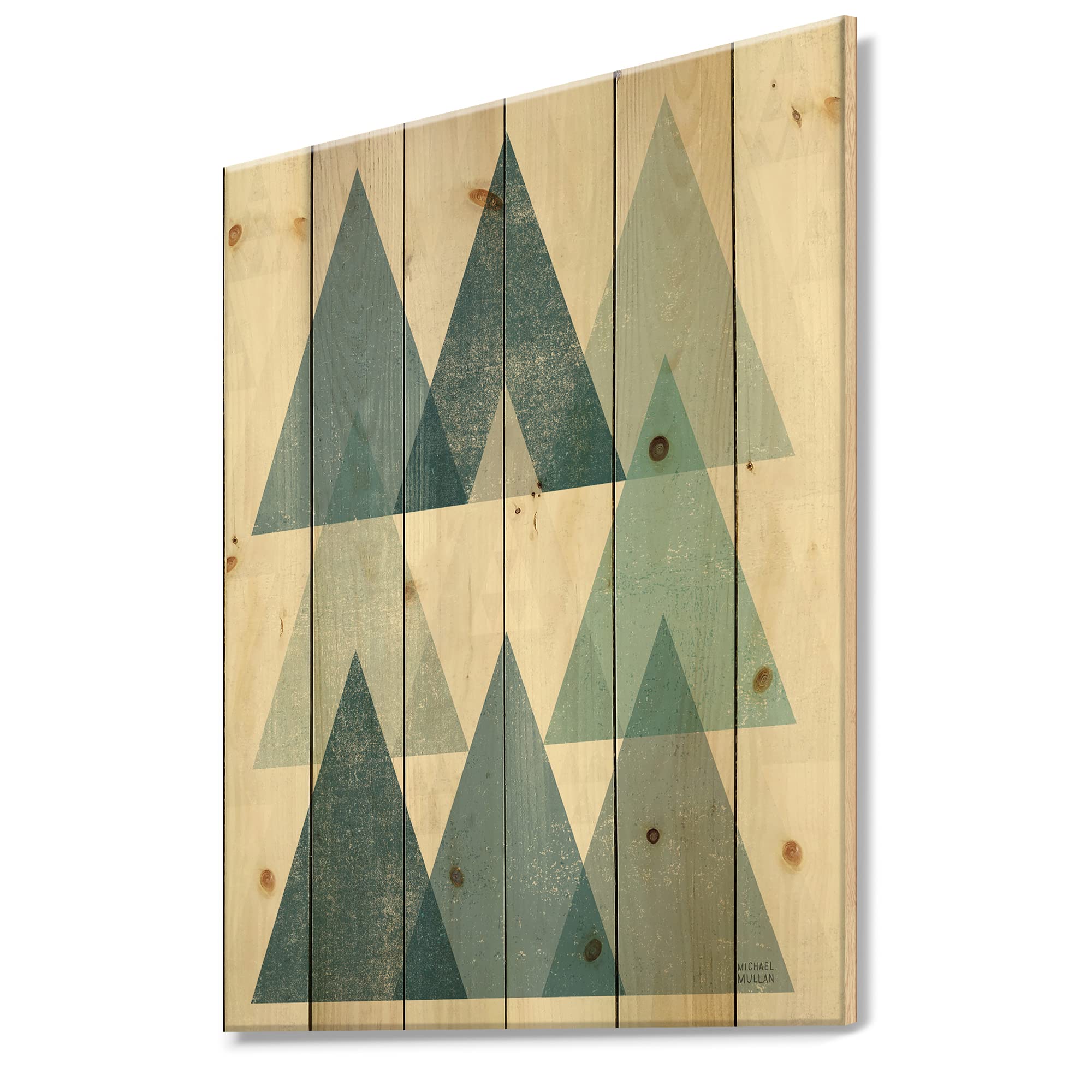 Minimalist Blue Triangle Mid-Century Modern Wood Wall Art - Large Abstract Wooden Wall Panels Printed on Natural Pine - Perfect for Living Room, Bedroom & Office Decor