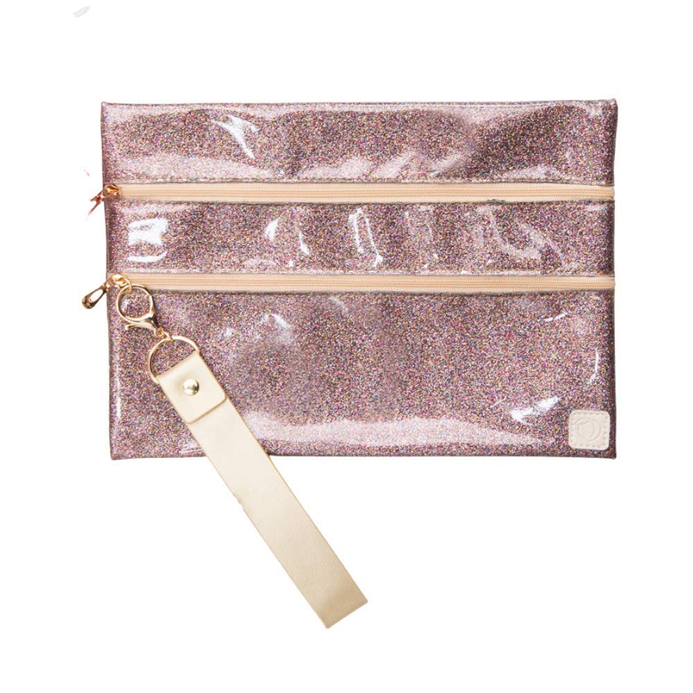Double Zipper Wristlet Keychain Travel Clutch Bag - Makeup Cosmetic Organizer, Pencil Case & Toiletry Pouch (Glittering Lights) - Perfect for Travel, Gym & Daily Essentials Storage