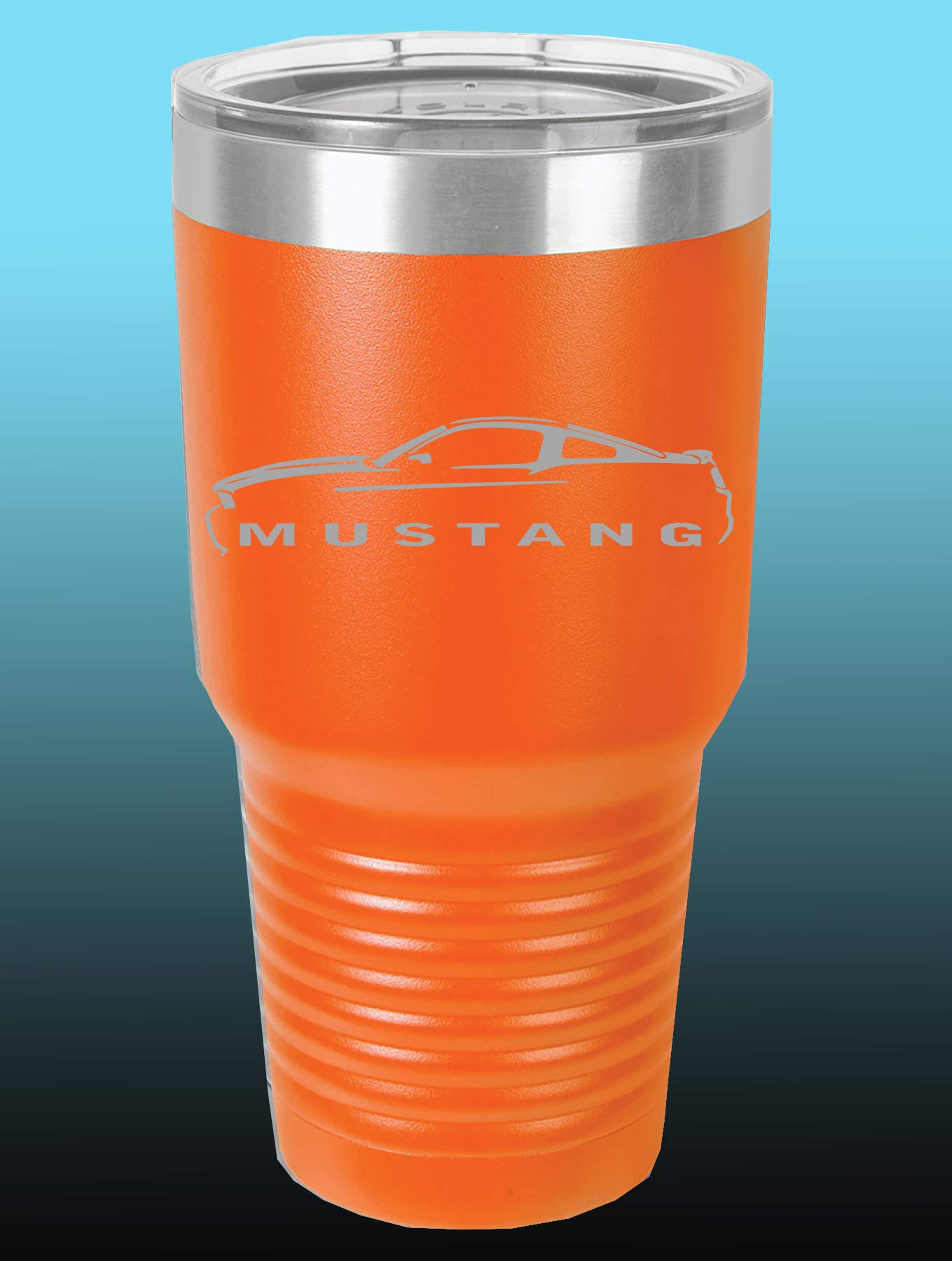 2010-2014 Ford Mustang Hardtop 30oz Stainless Steel Tumbler with Clear Lid - Orange - Insulated Travel Mug for Coffee, Tea & Cold Drinks - Perfect for Commuting, Road Trips & Car Enthusiasts