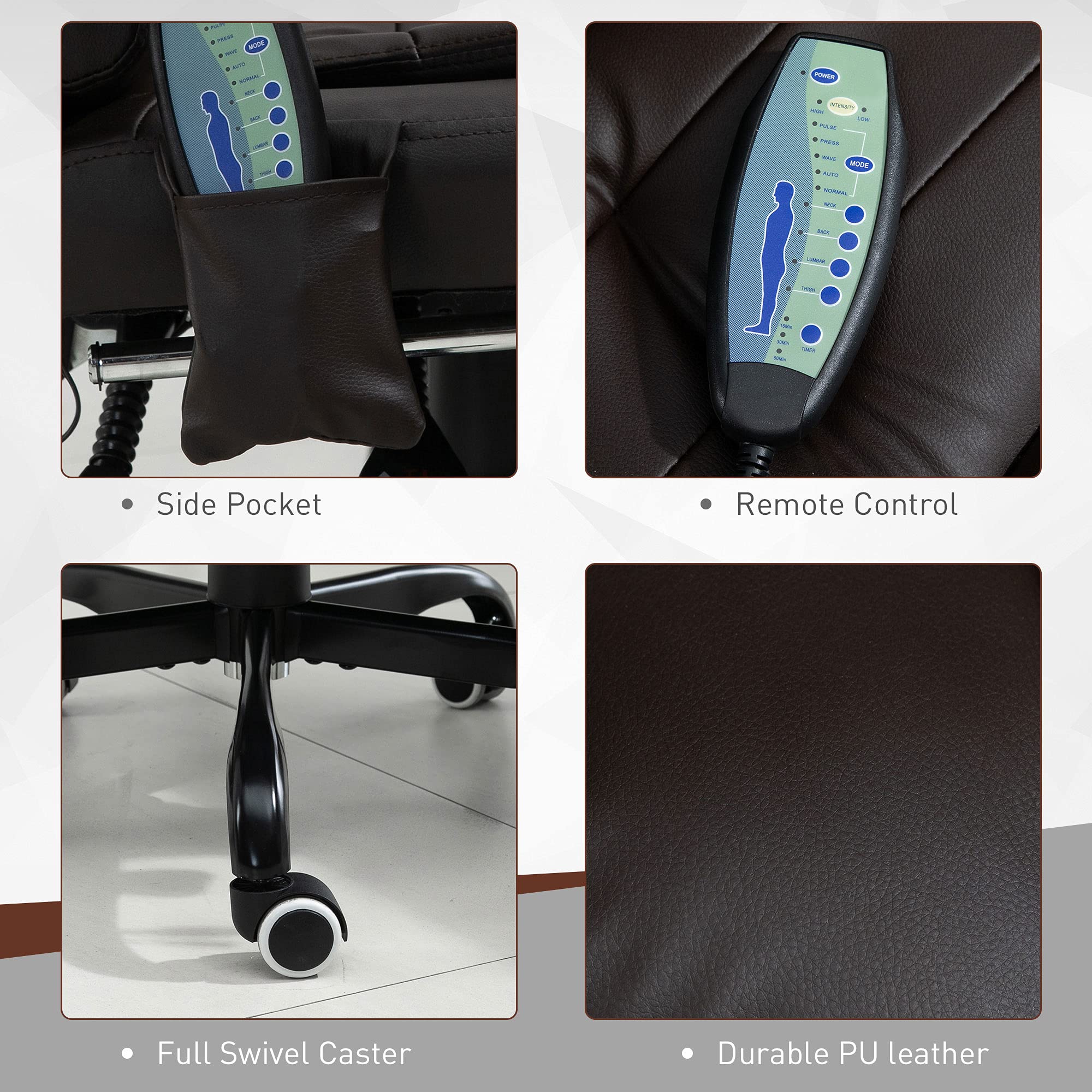 Vinsetto 7-Point Vibrating Massage Office Chair - High Back Executive Recliner with Lumbar Support & Footrest - Adjustable Height Ergonomic Chair for Home & Office - Perfect for Work, Gaming & Relaxation (Brown)