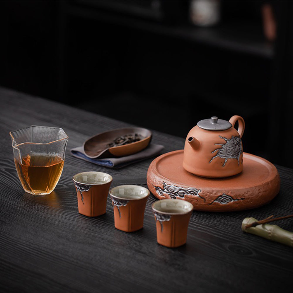 Japanese Auspicious Clouds Pottery Tea Set - Traditional Handcrafted Ceramic Tea Cup Set for Matcha, Green Tea & Herbal Tea | Perfect for Zen Tea Ceremony, Home Decor & Gift Giving