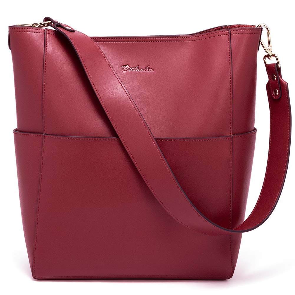 BOSTANTEN Women's Genuine Leather Designer Handbag - Stylish Tote Purse & Shoulder Bucket Bag for Work, Travel & Everyday Use