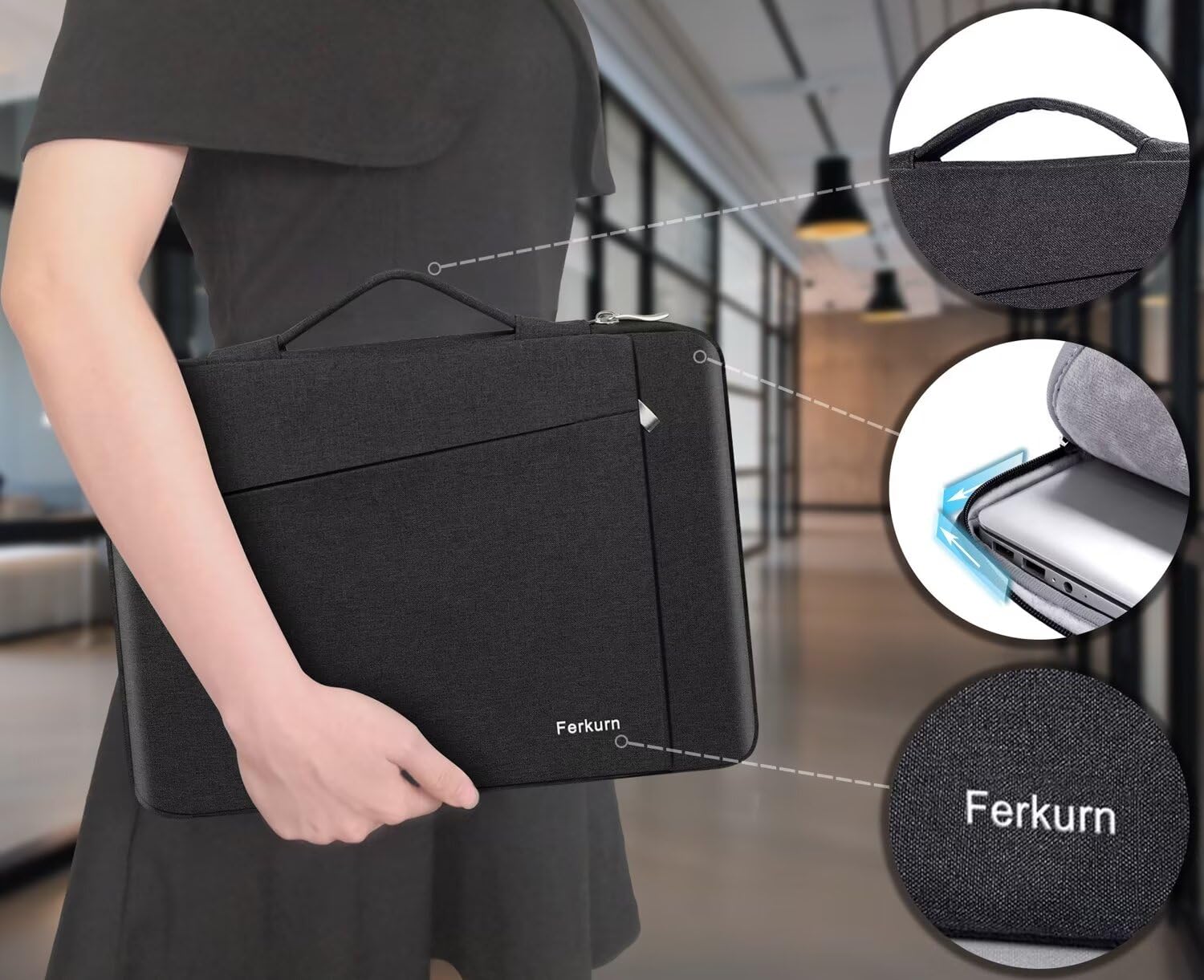 Ferkurn 15-16 Inch Waterproof Laptop Sleeve Case - Compatible with MacBook Air/Pro M1 M2 M3, Dell XPS 15, HP Envy x360, Lenovo & Asus - Perfect for Travel, Office & School Protection