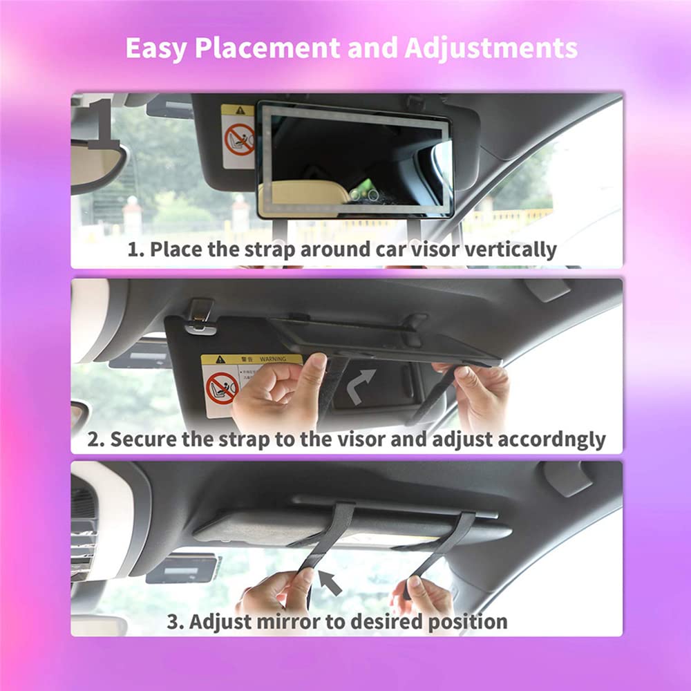Rechargeable Car Sun Visor Mirror with 60 LED Lights & 3 Lighting Modes, USB-Powered Touch Switch Vanity Mirror for Makeup - Black | Perfect for On-the-Go Touchups, Road Trips & Daily Commutes