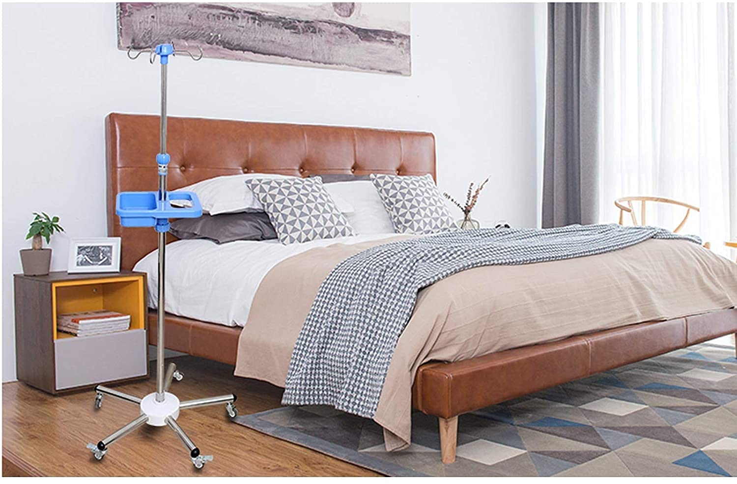Adjustable Height Mobile IV Pole with Wheels & Hooks - Medical Infusion Stand for Home Care & Hospitals | Elderly Patient IV Drip Solution for Bedside, Clinic & Nursing Facilities