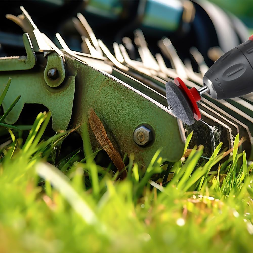 2024 Universal Lawn Mower Blade Sharpener Kit - Dull Blade Sharpener Attachment for Power Drills, Wear-Resistant Rotary Mower Blade Sharpener (4-Piece Red Set) - Perfect for Home Lawn Care & Professional Landscaping