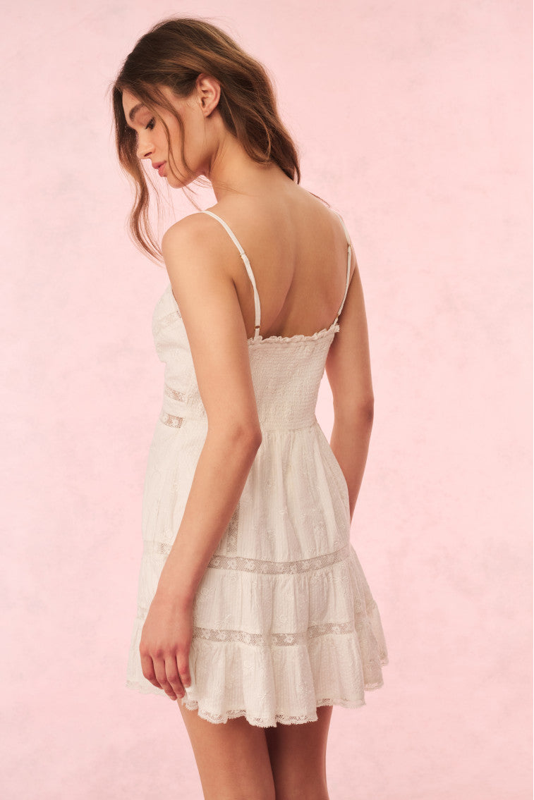 Solbina Cotton Rose & Bow Mini Dress for Women - Elegant White Summer Dress for Parties, Dates & Special Occasions