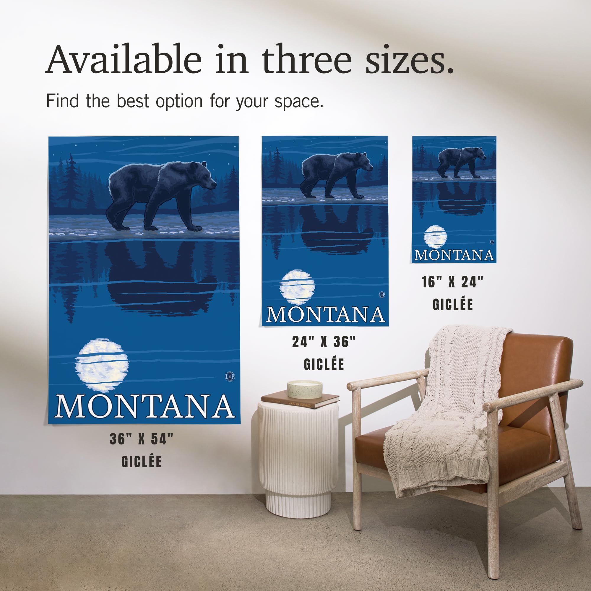 Lantern Press 16x24 Inch Giclee Art Print - Bear in Moonlight Montana Landscape Wall Decor - Perfect for Living Room, Bedroom & Office Decorations