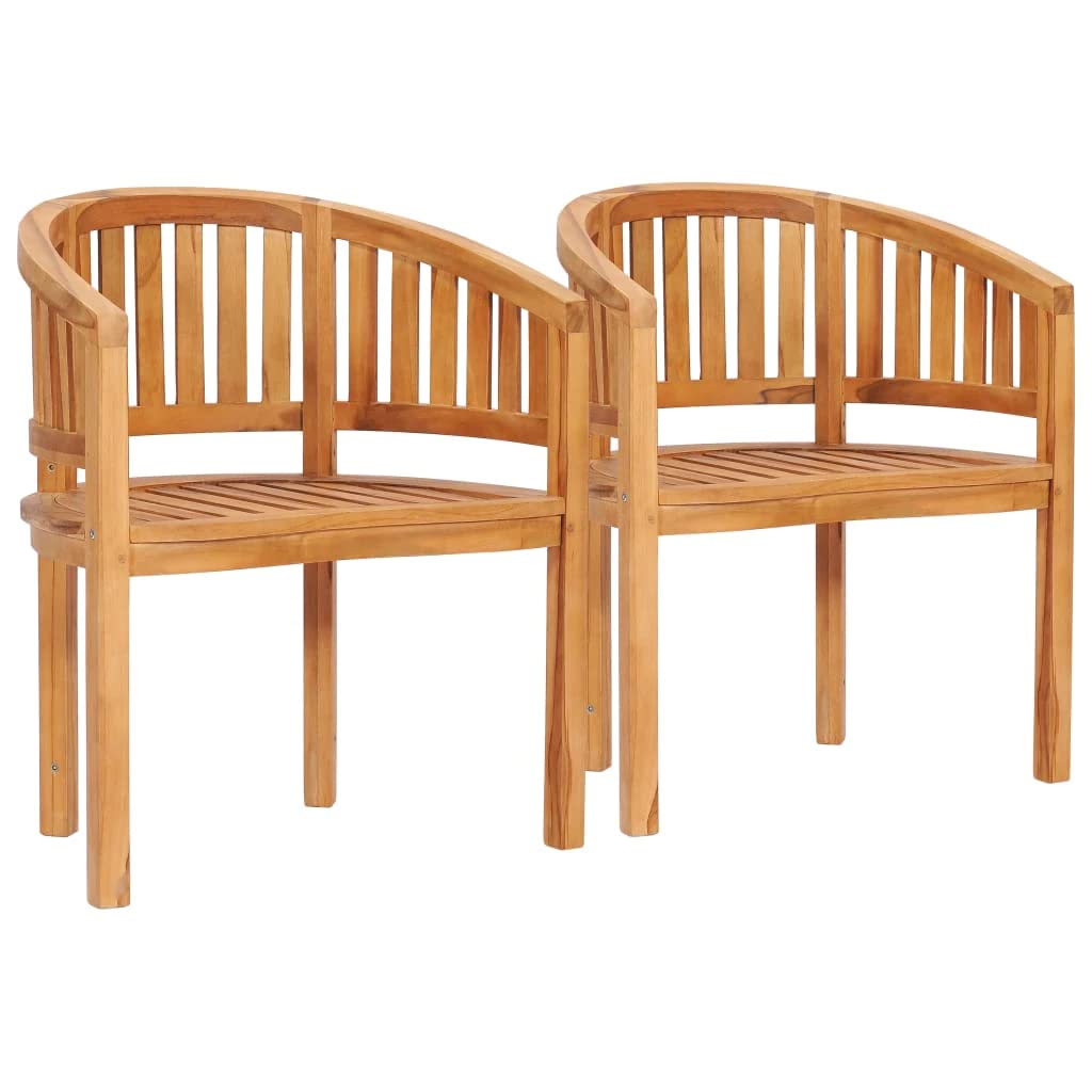 Premium 1/2x Solid Teak Wood Banana Chair - Outdoor Garden Patio Lounge Seating for Relaxing - Perfect for Poolside, Beach, Backyard & Balcony