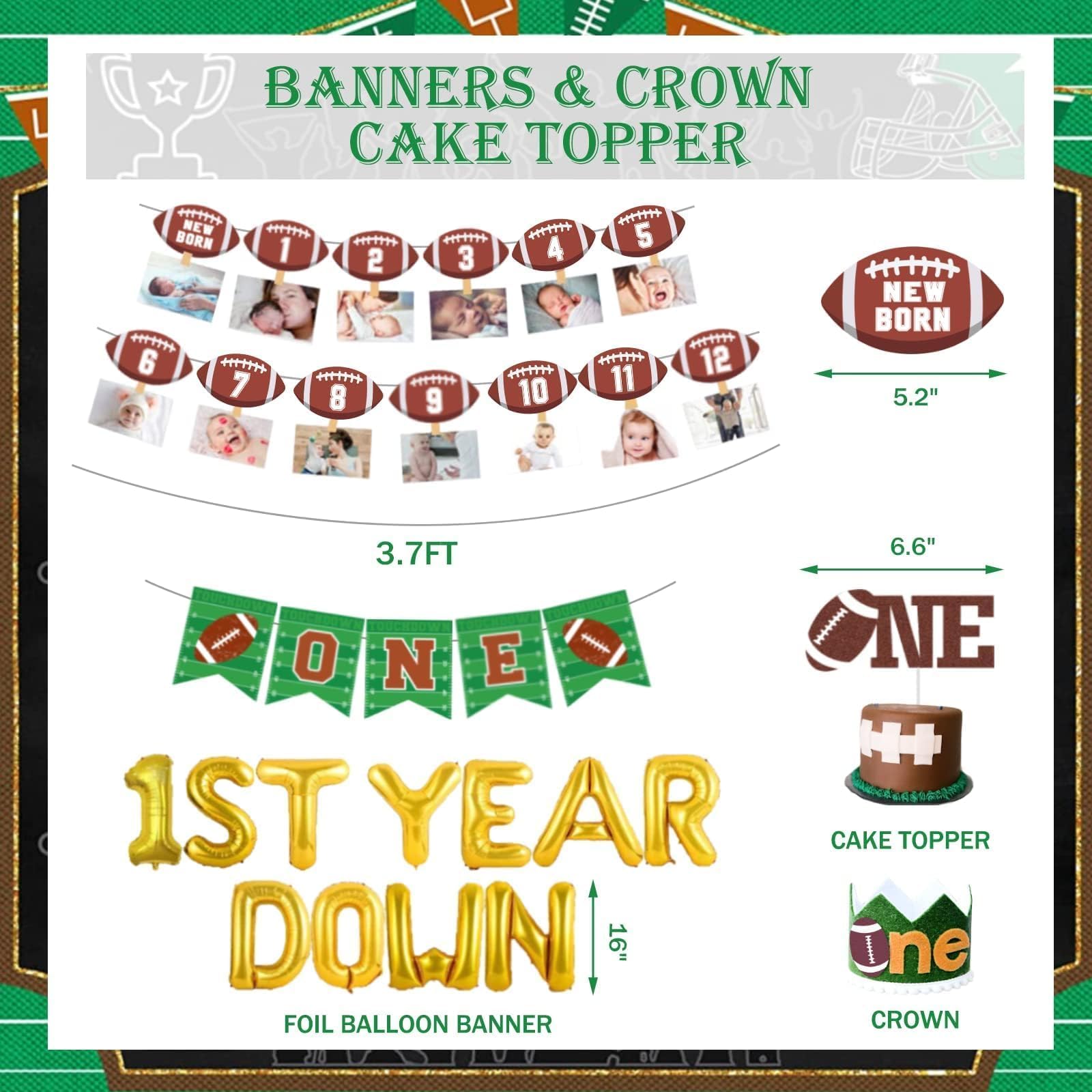 First Birthday Football Party Decorations Set - 136 PCs Balloon Garland, Backdrop, Highchair Banner, Cake Topper & More for Touchdown-Themed 1st Year Celebration | Perfect for Baby Boy's Football Birthday Party Decor & Photo Shoots
