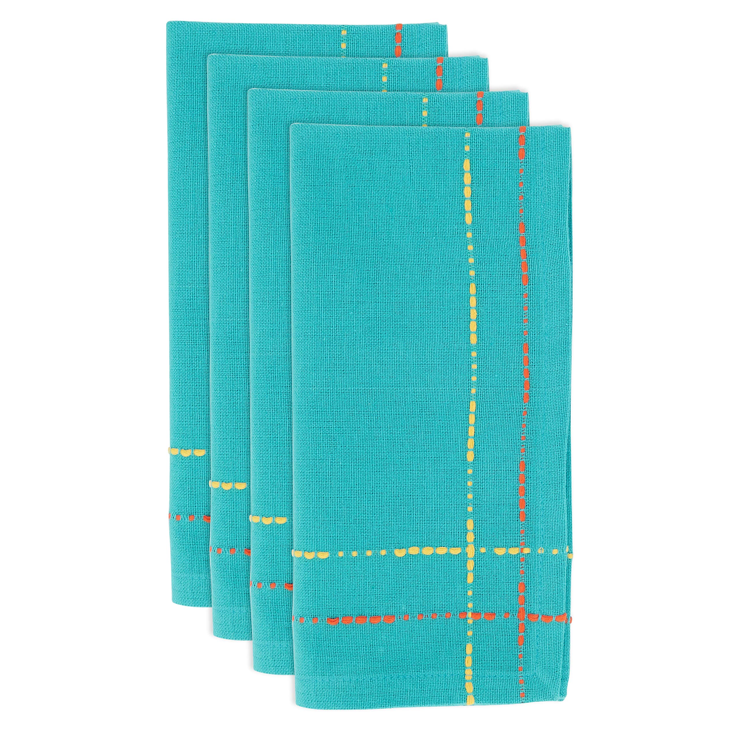 Premium Dobby Border Table Napkins Set of 4 - Elegant Embroidered Cotton Napkins for Formal Dining, Dinner Parties & Holiday Gatherings