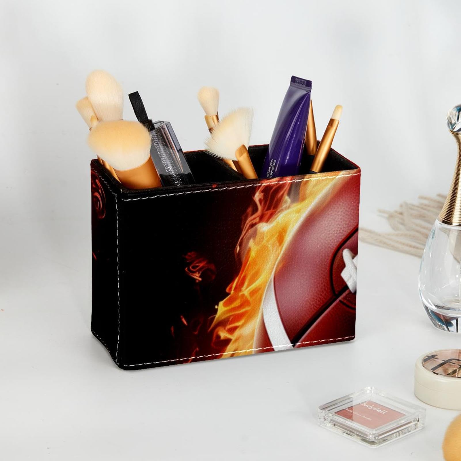 Desk Pen Holder & Pencil Organizer - American Football & Fire Design Office Supplies for Home, Office, and School Organization