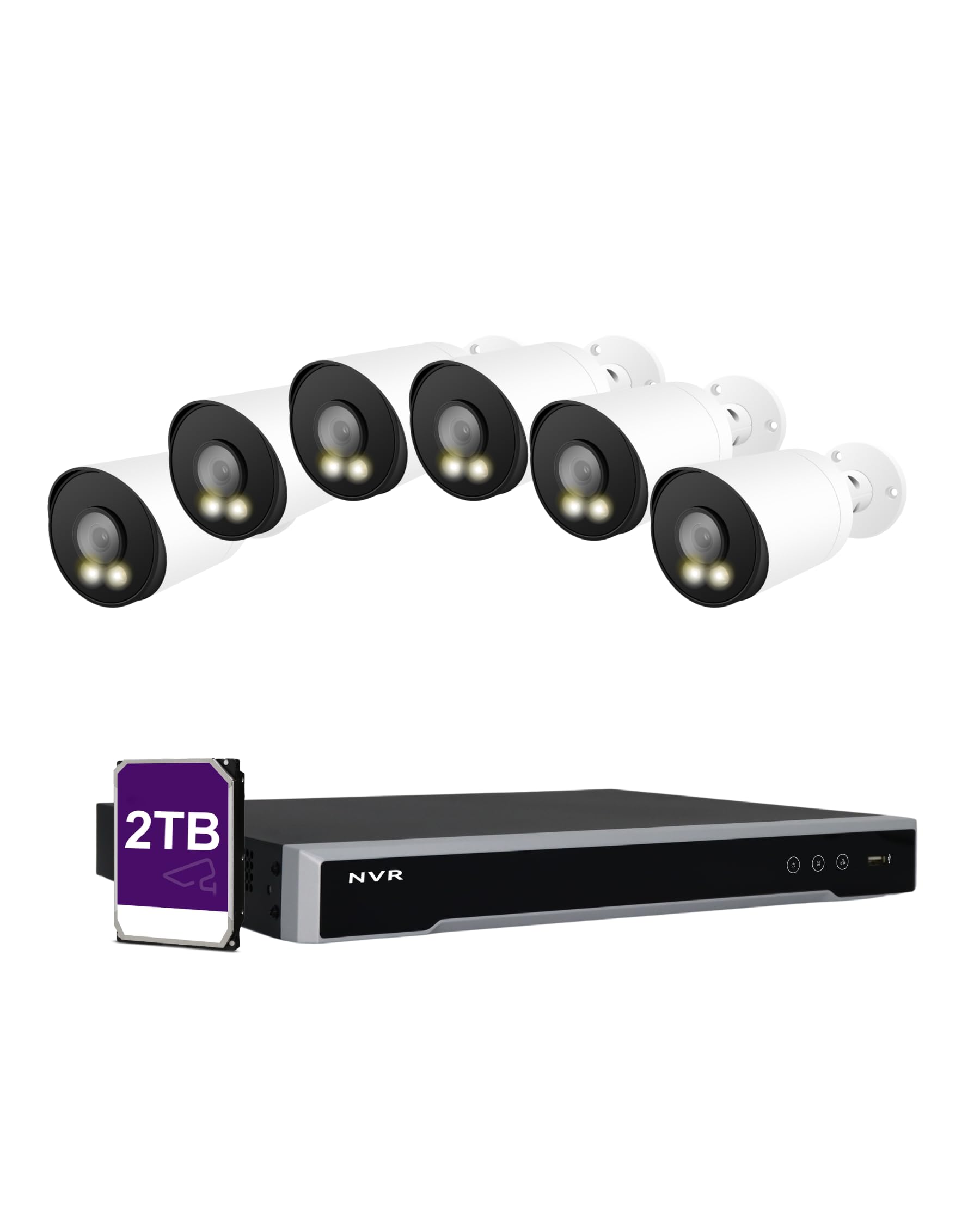 LINOVISION 4K PoE Security Camera System with H.265+ 8CH NVR - 6x 8MP Night Vision Cameras with Microphone, 2TB HDD, Guarding Vision App - Ideal for Home Security & Business Surveillance (Indoor/Outdoor Use)