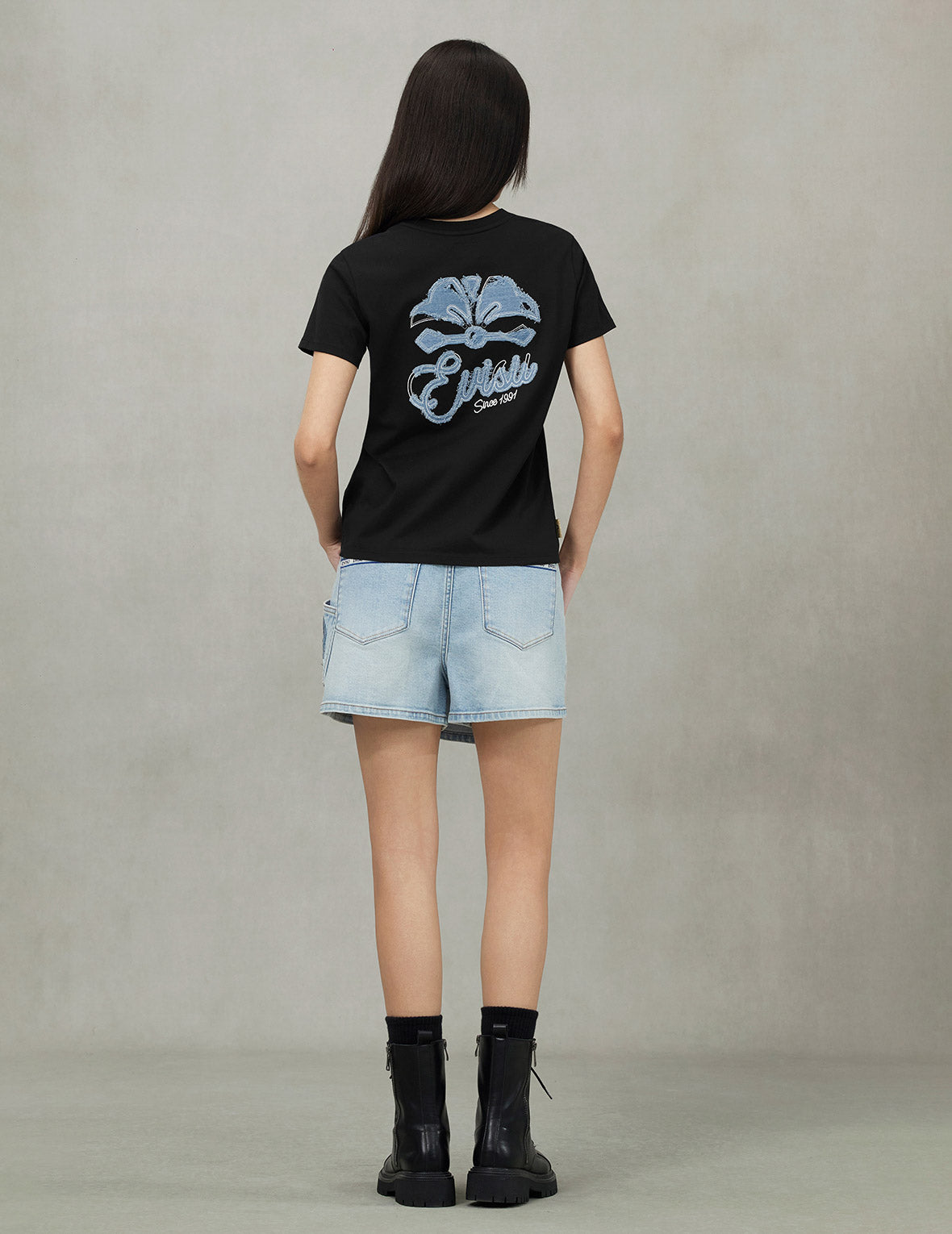 Deconstructed Denim Applique Embroidery Regular Fit T-Shirt for Men | Vintage Inspired Casual Tee | Perfect for Streetwear, Music Festivals & Everyday Wear