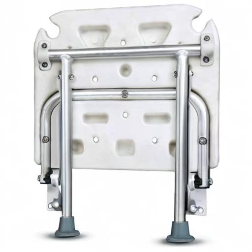 Foldable Wall Mounted Shower Chair for Elderly - Aluminum Frame Bath Seat with Support Leg for Seniors, Pregnant & Disabled - Non-Slip Shower Stool for Safe Bathing at Home, Hospital or Nursing Care