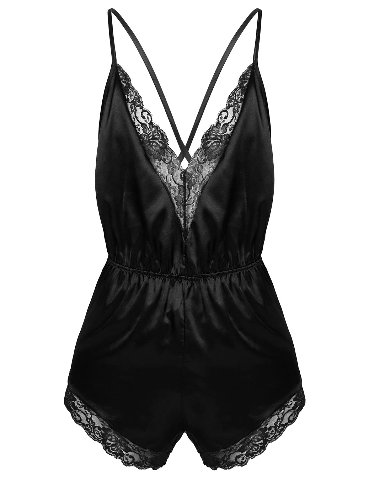 Sexy Satin Lace Deep V-Neck Backless Bodysuit for Men - Crossdresser Nightwear & Babydoll Pajamas - Perfect for Cosplay, Boudoir Photoshoots & Sensual Bedtime Wear