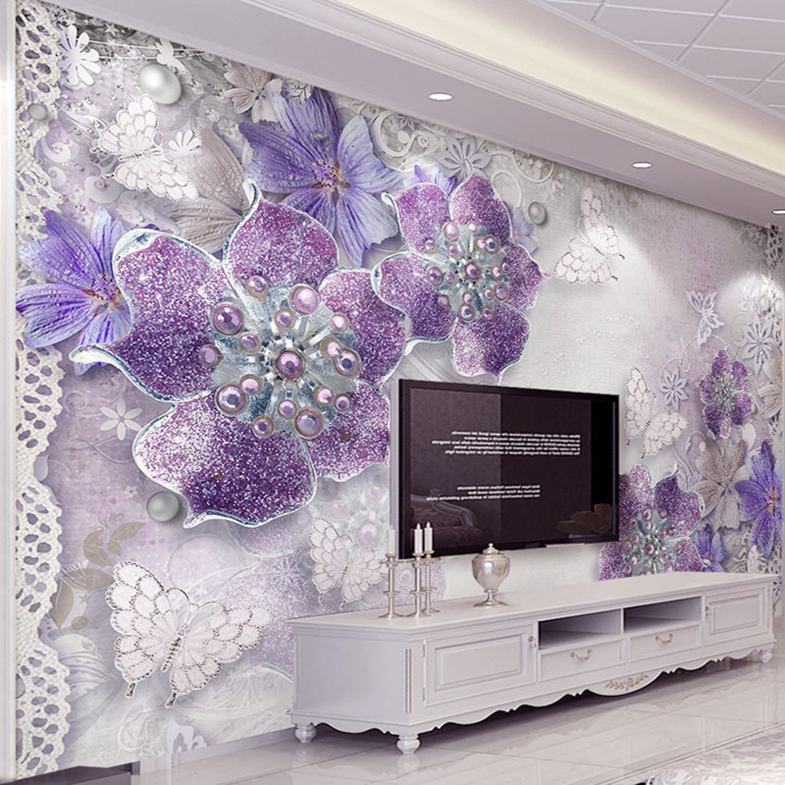 3D Purple Flowers Wallpaper - Modern Bedroom & TV Backdrop Decor for Home