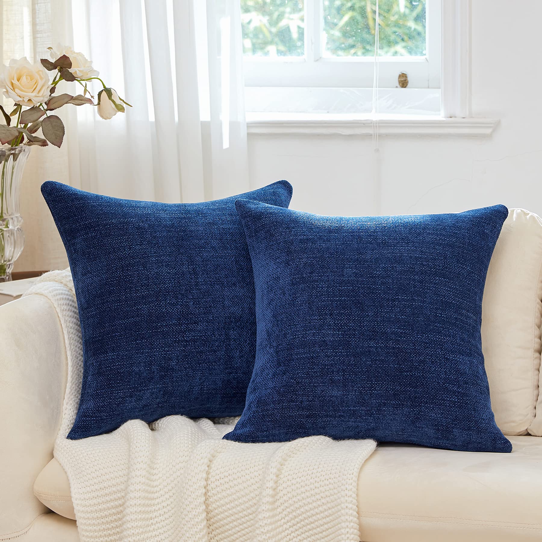 Anickal 20x20 Inch Decorative Throw Pillow Covers Set of 2 - Blue Square Accent Cushion Cases for Sofa, Couch, Living Room & Farmhouse Decor | Perfect for Home Styling, Cozy Comfort & Seasonal Home Decoration