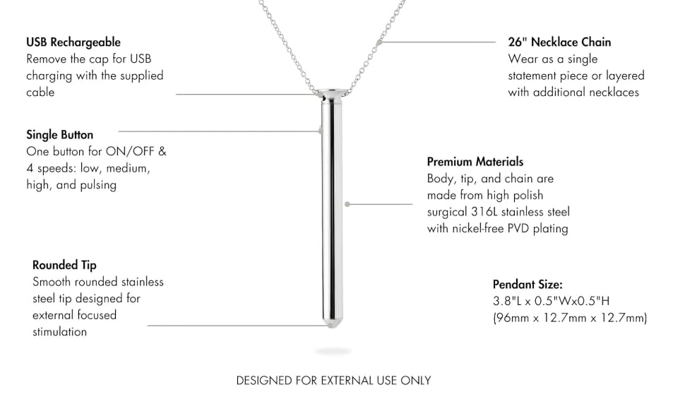 Crave Vesper Original Vibration Necklace - Luxury Wearable Vibrating Necklace for Women & Couples | Discreet Adult Toy & Fashion Accessory in Silver | Perfect for Date Nights, Romantic Gifts & Sensual Play
