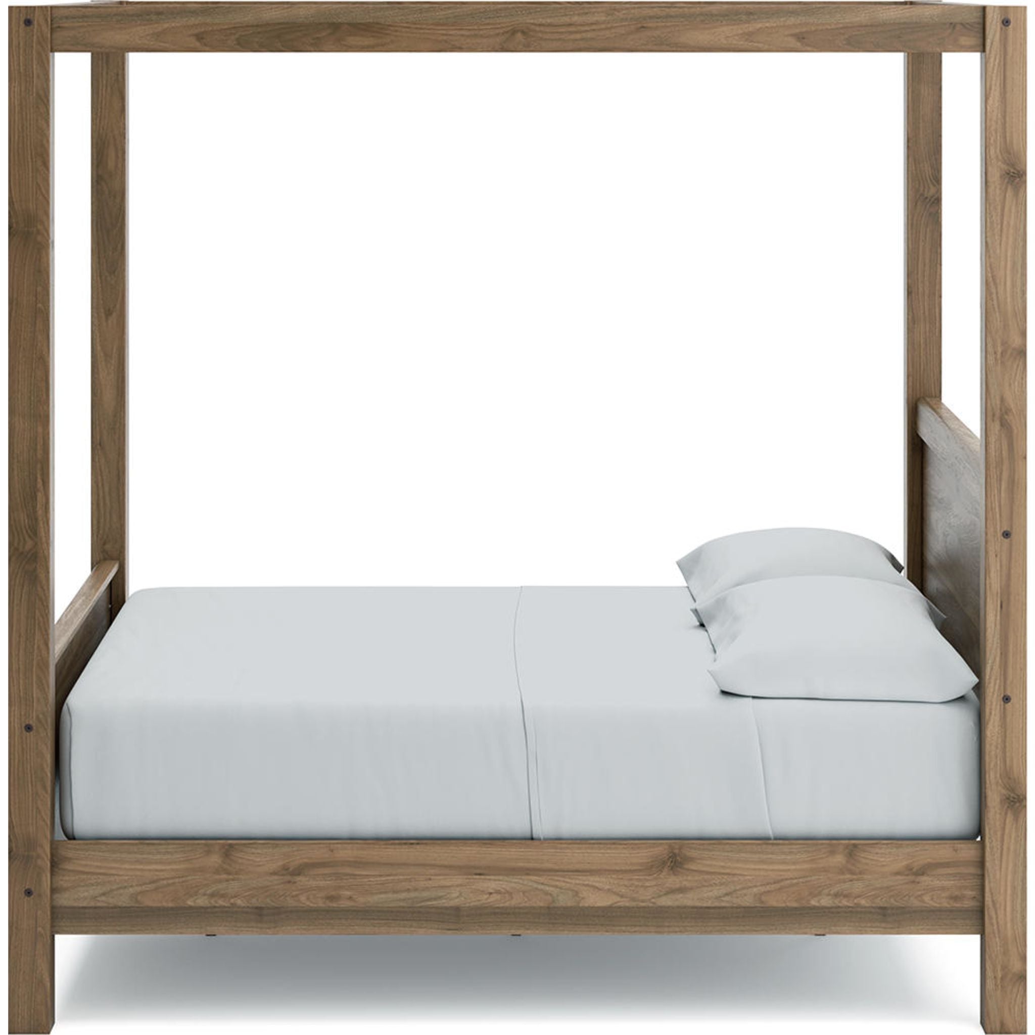 Aprilyn Full Canopy Bed in Honey Finish - Elegant Queen Size Canopy Bed Frame with Curtain Rods for Romantic Bedroom Decor, Perfect for Master Bedrooms, Guest Rooms & Bohemian Style Homes