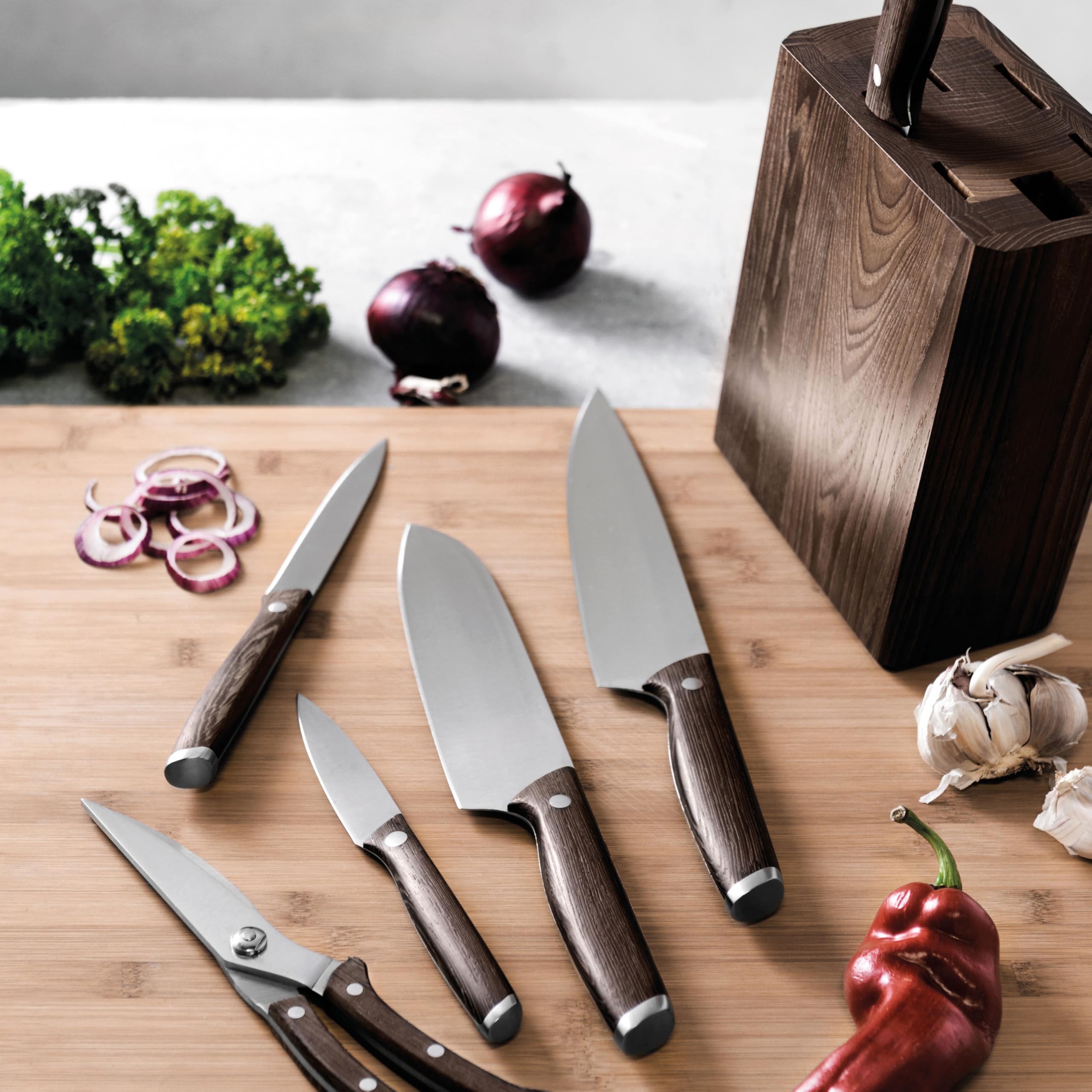 Premium BergHOFF Santoku Knife - 7 Inch Japanese Stainless Steel Chef Knife with Ergonomic Handle - Perfect for Slicing, Dicing & Mincing Vegetables, Meat & Fish