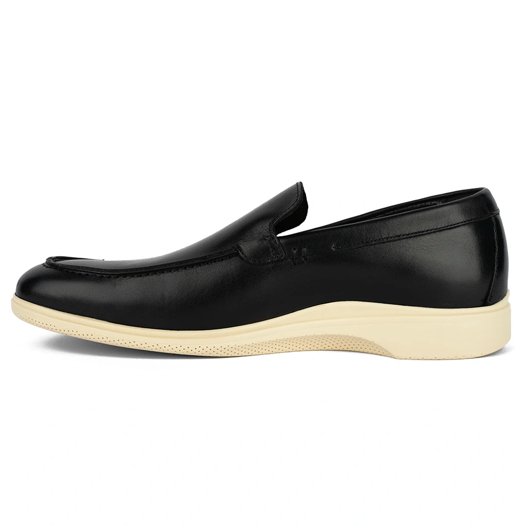 Premium Genuine Leather Loafers for Men - Obsidian & Cream Color - Comfortable Slip-On Shoes for Casual Wear, Office & Travel