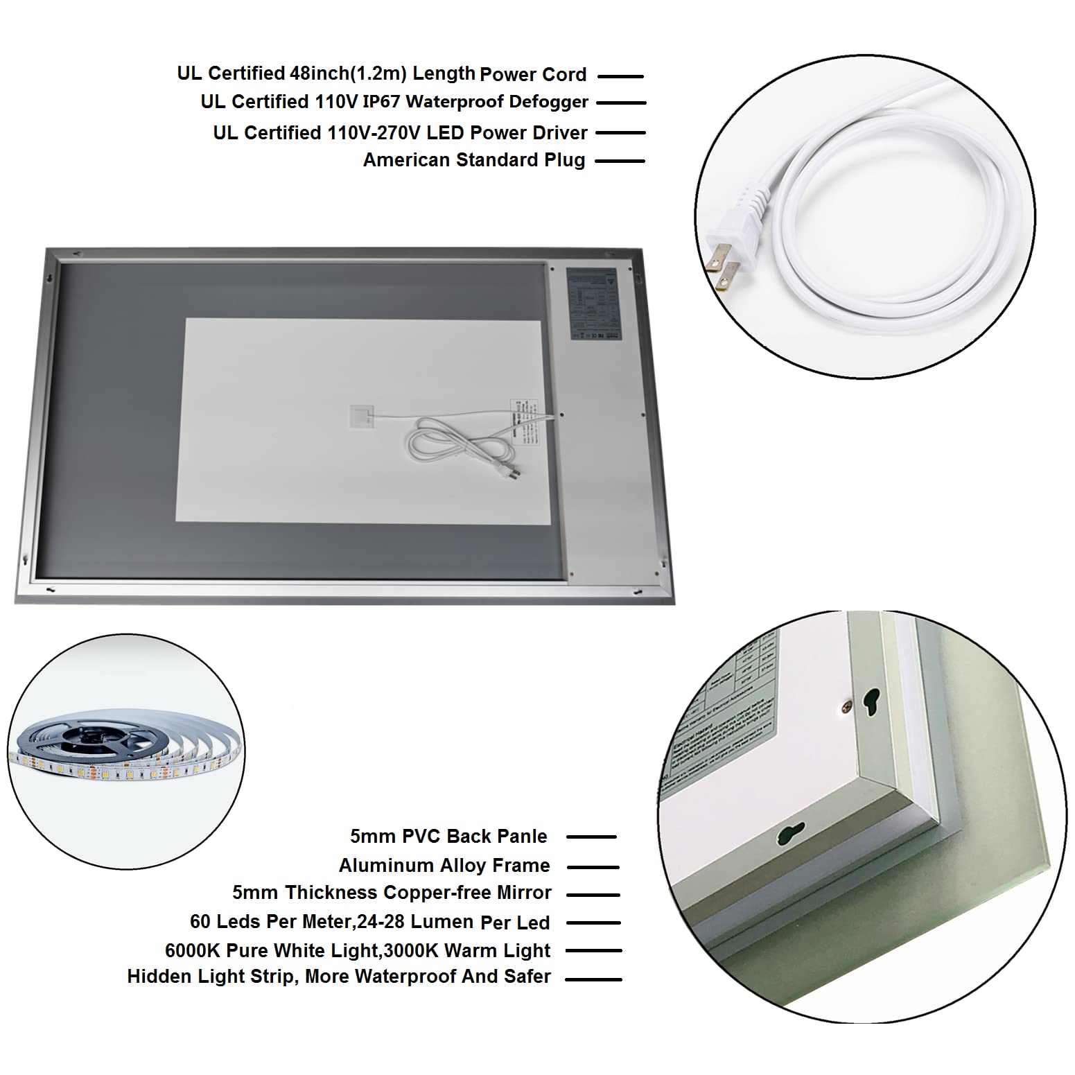 GESIPOR 40x32 Inch LED Bathroom Mirror with Wireless Speaker, Dimmable Backlit Vanity Mirror - Wall Mounted Anti-Fog Smart Mirror with 3000K/6000K Lighting for Makeup & Shaving (Horizontal) | Perfect for Modern Bathrooms, Dressing Rooms & Vanity Areas