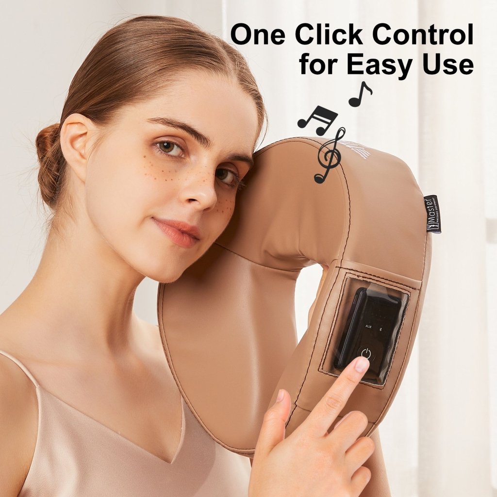 MusicMaster High Fidelity Sound Bluetooth Massage Pillow with Ultra Plush Face Cushion - Otter Color | Wireless Neck & Back Pain Relief for Home, Office & Travel