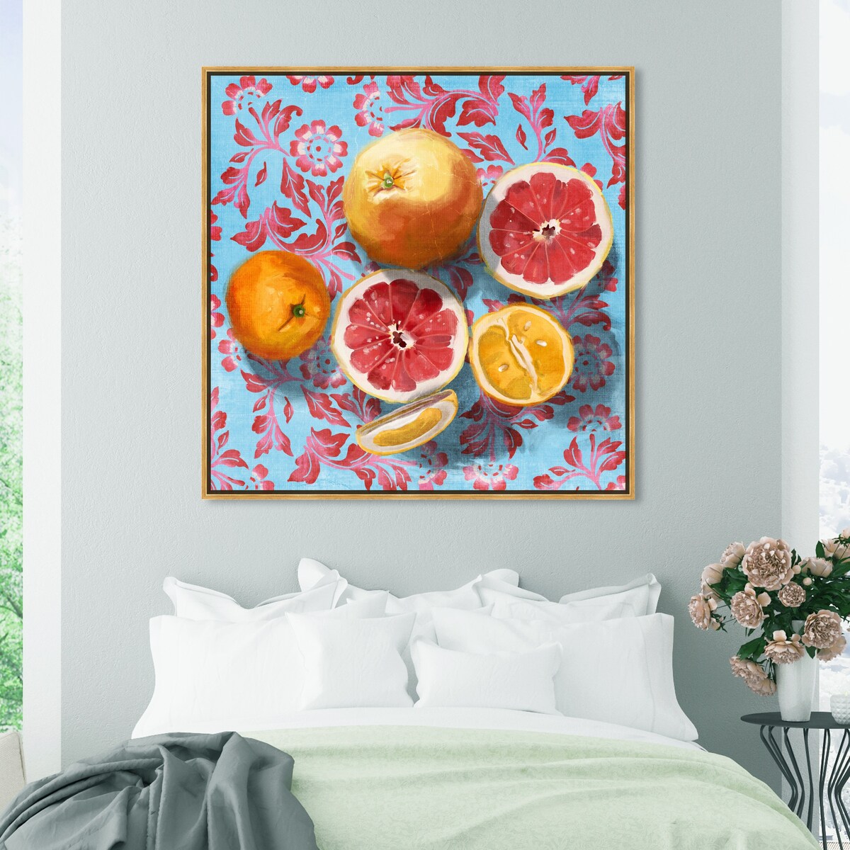 Tropical Citrus Still Life Blue Framed Canvas Wall Art Print - Sour Fruit Kitchen Decor for Cabin & Lodge - Perfect for Farmhouse, Dining Room & Country Style Homes