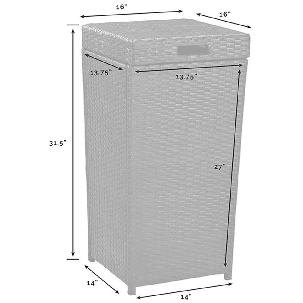 Pemberly Row Wicker Patio Trash Can - Weather-Resistant Weathered Gray Outdoor Garbage Bin for Patio, Garden & Backyard Decor