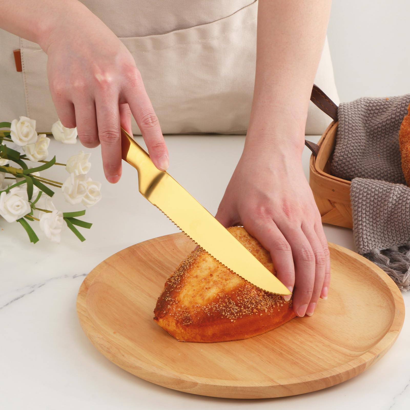 Premium 5-Piece Steak Knife Set - Serrated Heavy Duty Stainless Steel Blades for Cutting Steak, Chicken & Bread - Ergonomic One-Piece Handle - Perfect for BBQ, Dinner Parties & Restaurant Use