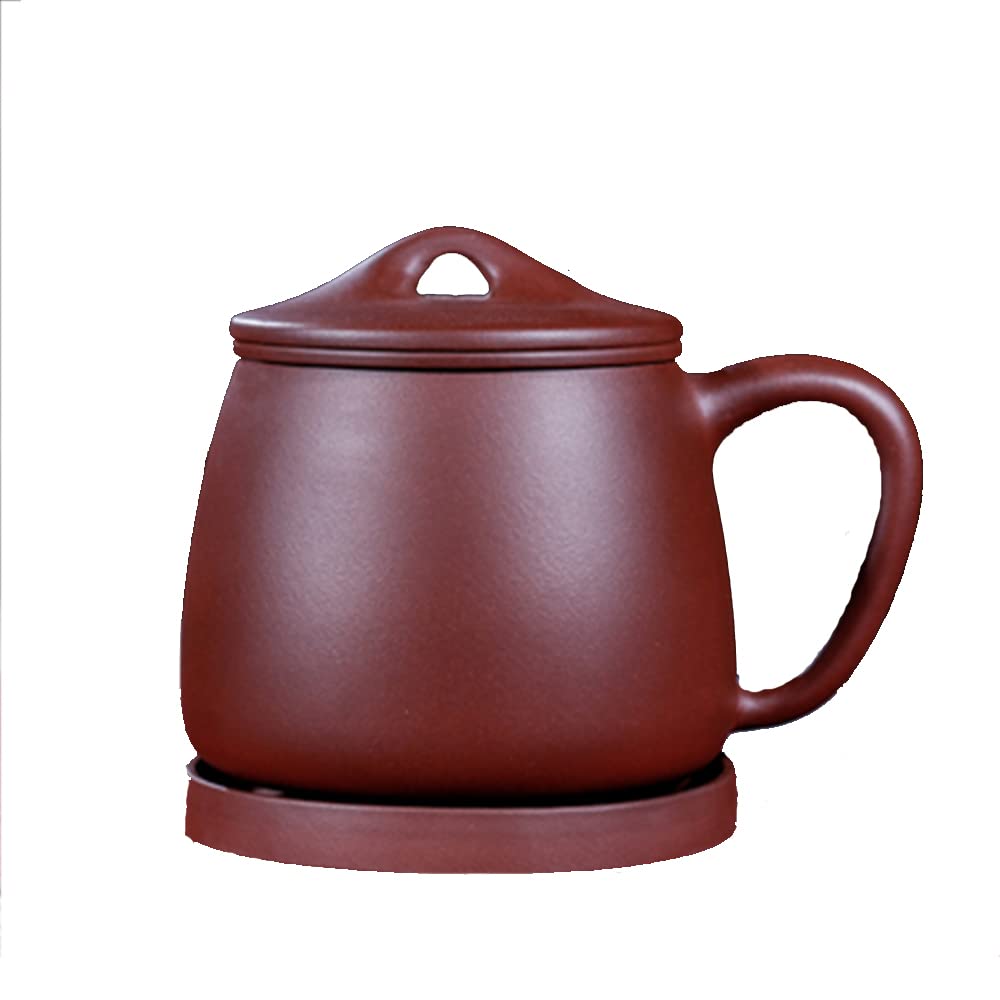 Premium Yixing Zisha Teacup Set - Handcrafted Purple Clay Tea Mug with Lid, Filter & Saucer - Authentic Chinese Ceramic Teaware for Gongfu Tea, Home Brewing & Gifts