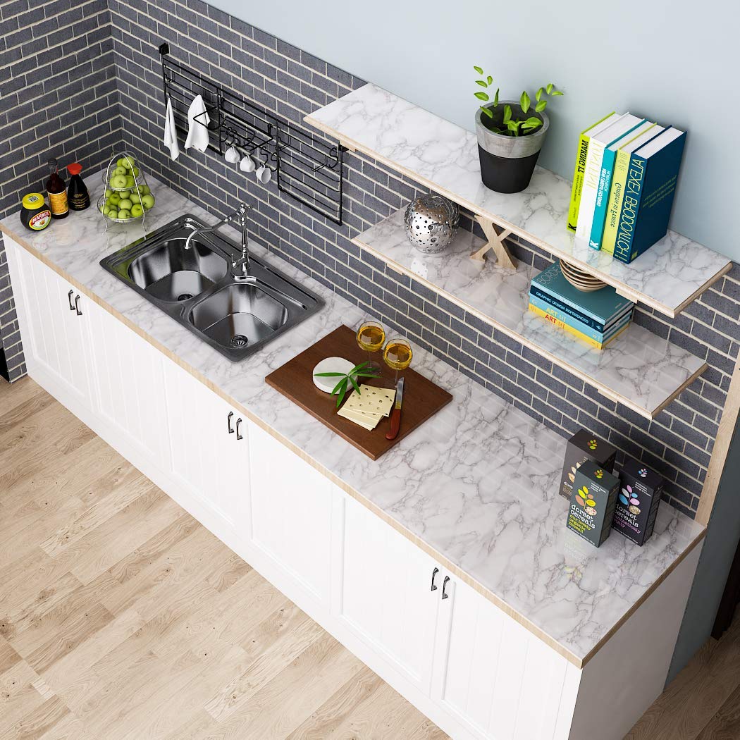 VEELIKE Grey Marble Contact Paper - Waterproof Self-Adhesive Peel & Stick Wallpaper for Countertops, Cabinets, Kitchen, Bedroom - Removable White Marble Vinyl Wrap (15.7